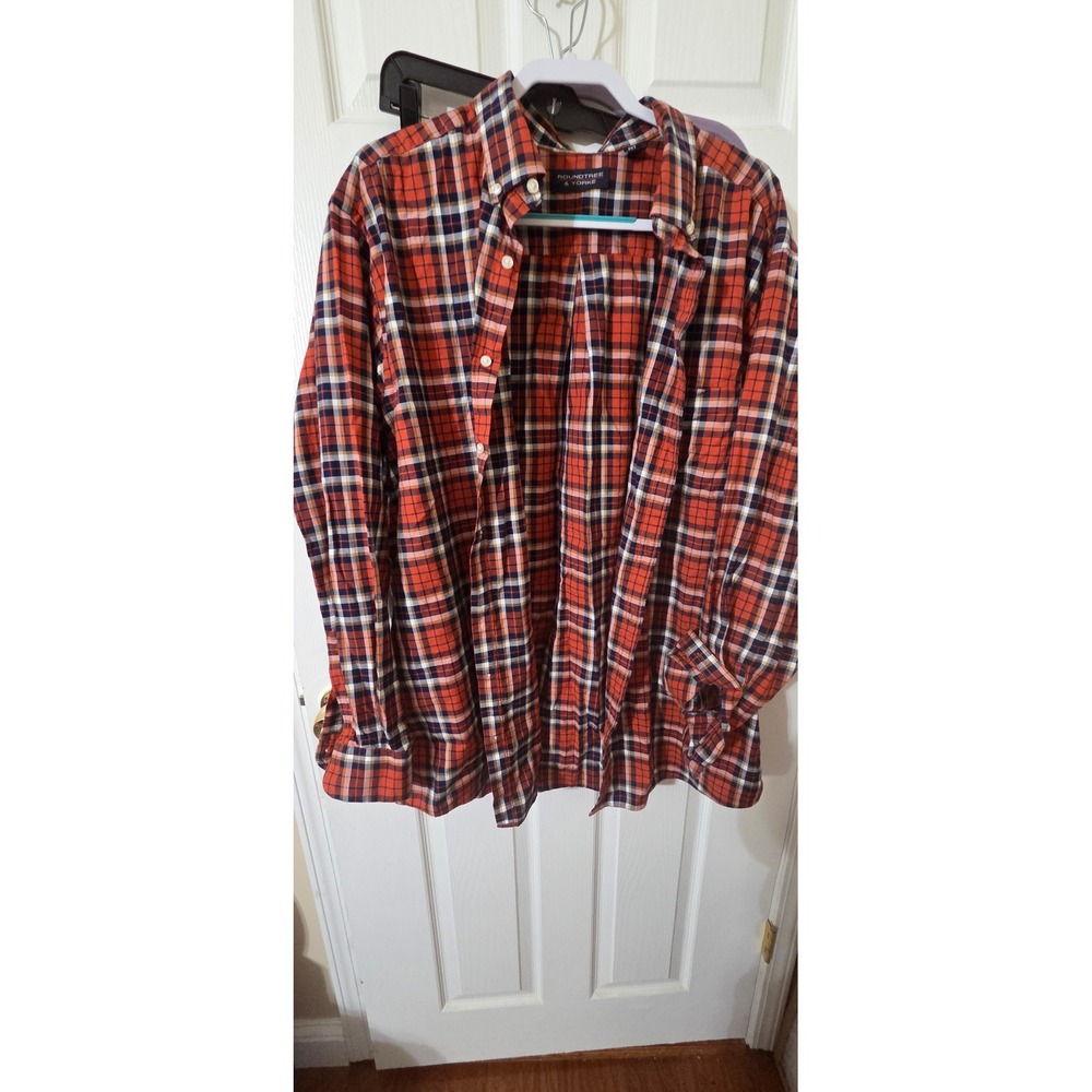 Roundtree & Yorke Mens 2XLT Orange Plaid Button Down Shirt Long Sleeve Tall